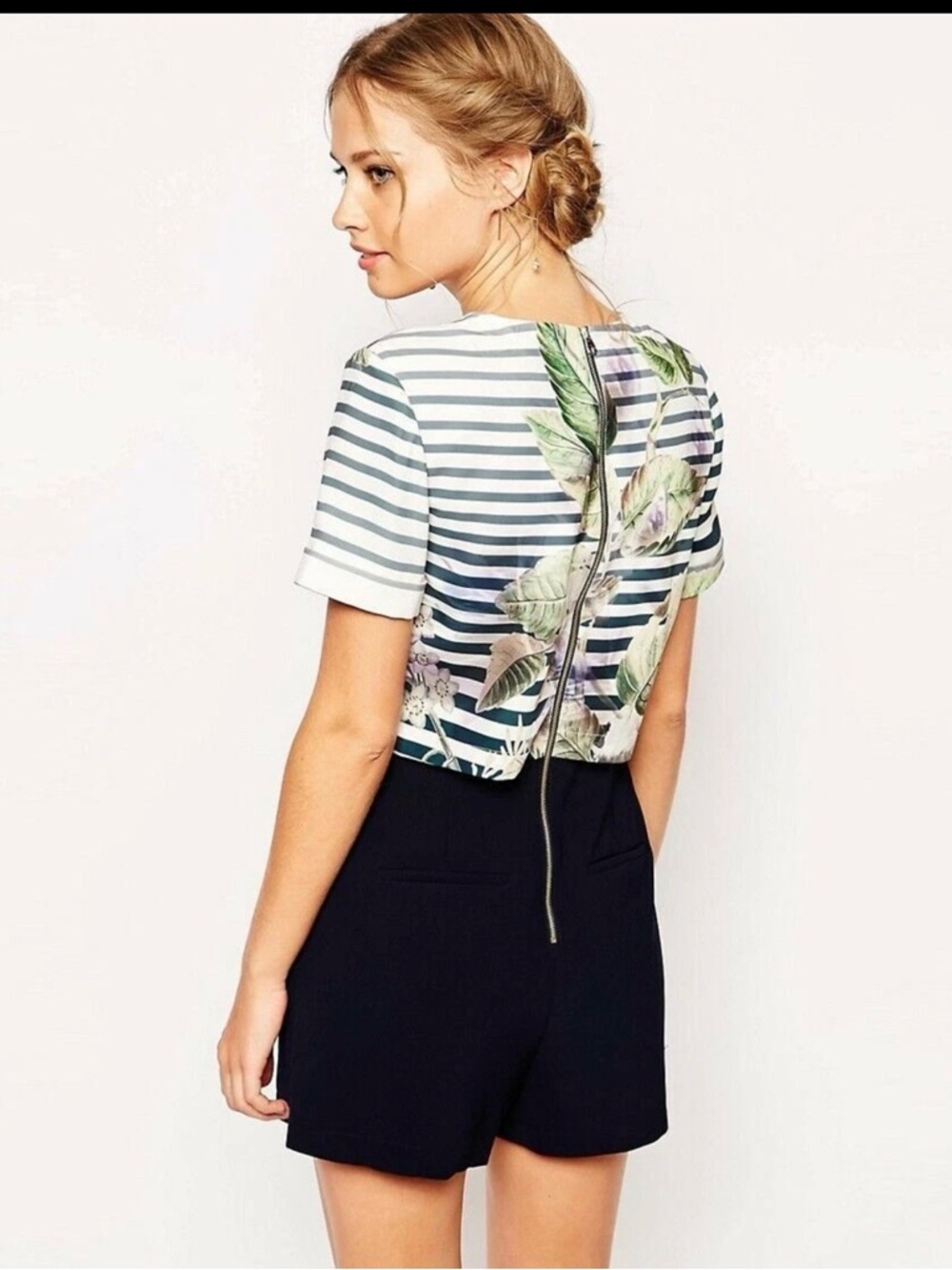 Ted Baker Intia Feminine Peony Floral Playsuit Striped Overlay US 2 Resort Wear - Picture 5 of 5